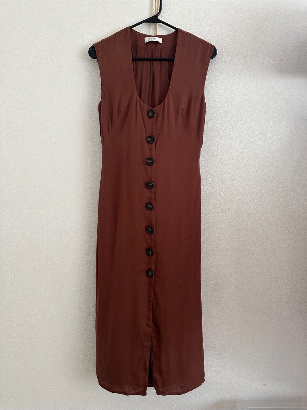 Sleeveless Brown Button-Front Midi Dress